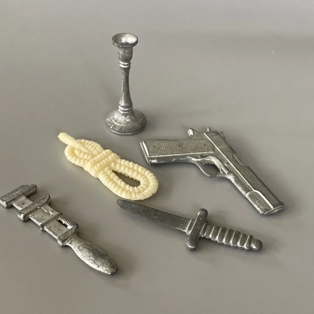 Vintage Clue Board Game 1949 Replacement Weapons Gun Candle Rope Knife Wrench